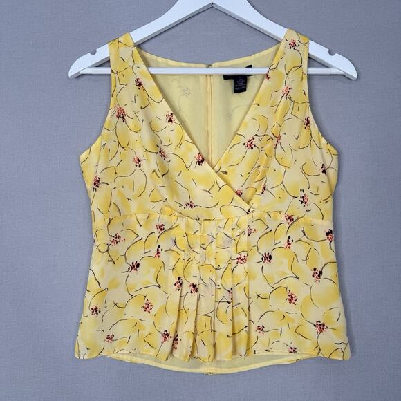 Vintage Ann Taylor Womens Top 4 Yellow Silk Floral Babydoll Dainty Fairy Y2K 90s - Picture 2 of 10